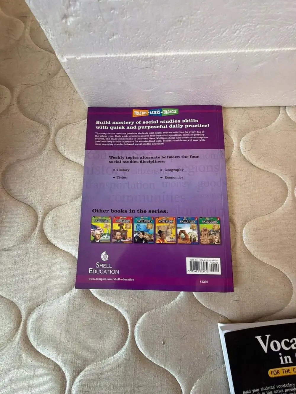 Lot of 3 5th GR Educational Workbooks: Social Studies, Vocabulary, Geography